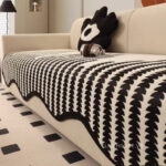 Tấm phủ ghế sofa Chenille sọc đen trắng PJ6816