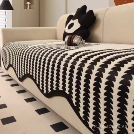 Tấm phủ ghế sofa Chenille sọc đen trắng PJ6816