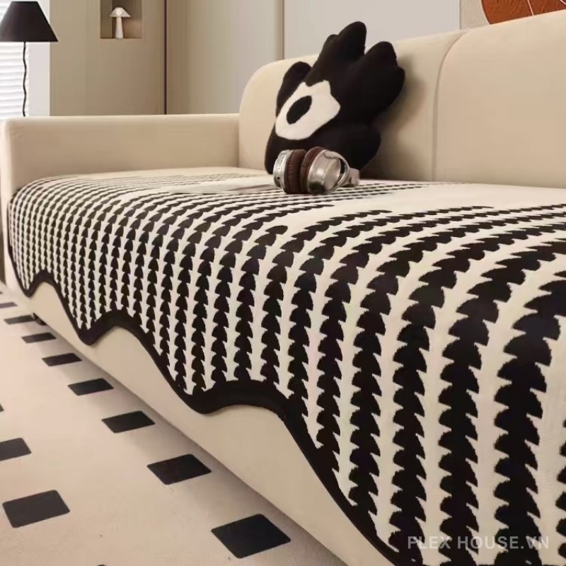 Tấm phủ ghế sofa Chenille sọc đen trắng PJ6816 1 Tấm phủ ghế sofa Chenille sọc đen trắng PJ6816