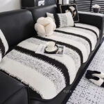 Tấm phủ ghế sofa Chenille sọc loang đen trắng PJ8996