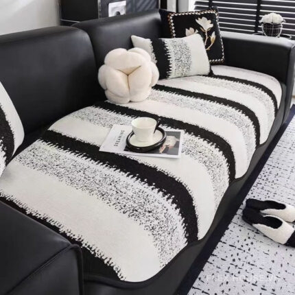 Tấm phủ ghế sofa Chenille sọc loang đen trắng PJ8996