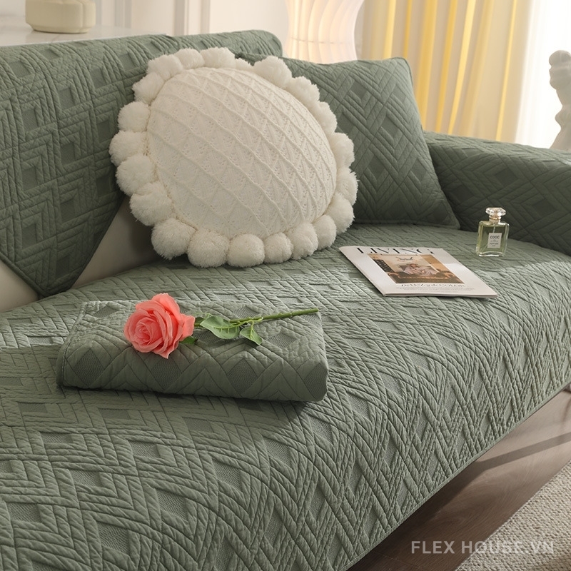 Tấm phủ ghế sofa cotton dệt nổi chống trượt PJ6642 1 Tấm phủ ghế sofa cotton dệt nổi chống trượt PJ6642