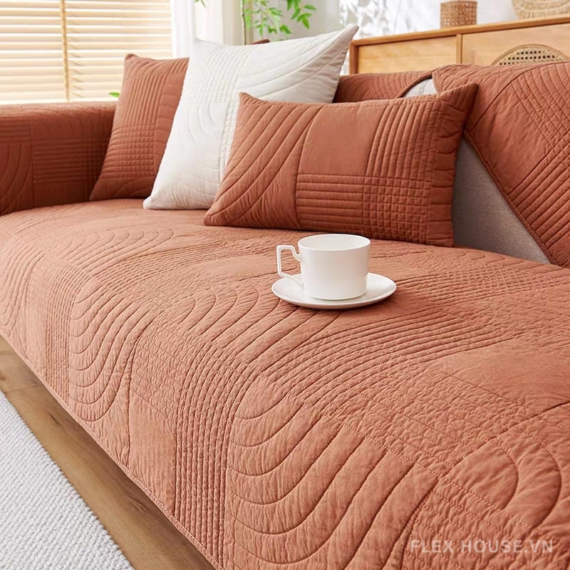 Tấm phủ ghế sofa cotton hình học gợn sóng PJ4734