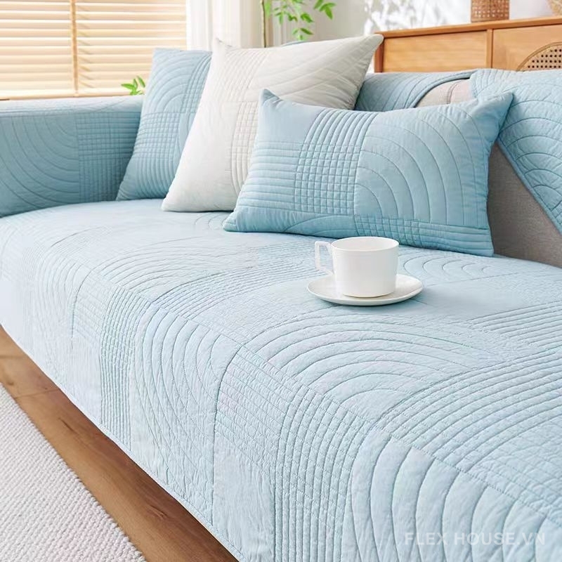 Tấm phủ ghế sofa cotton hình học gợn sóng PJ4734