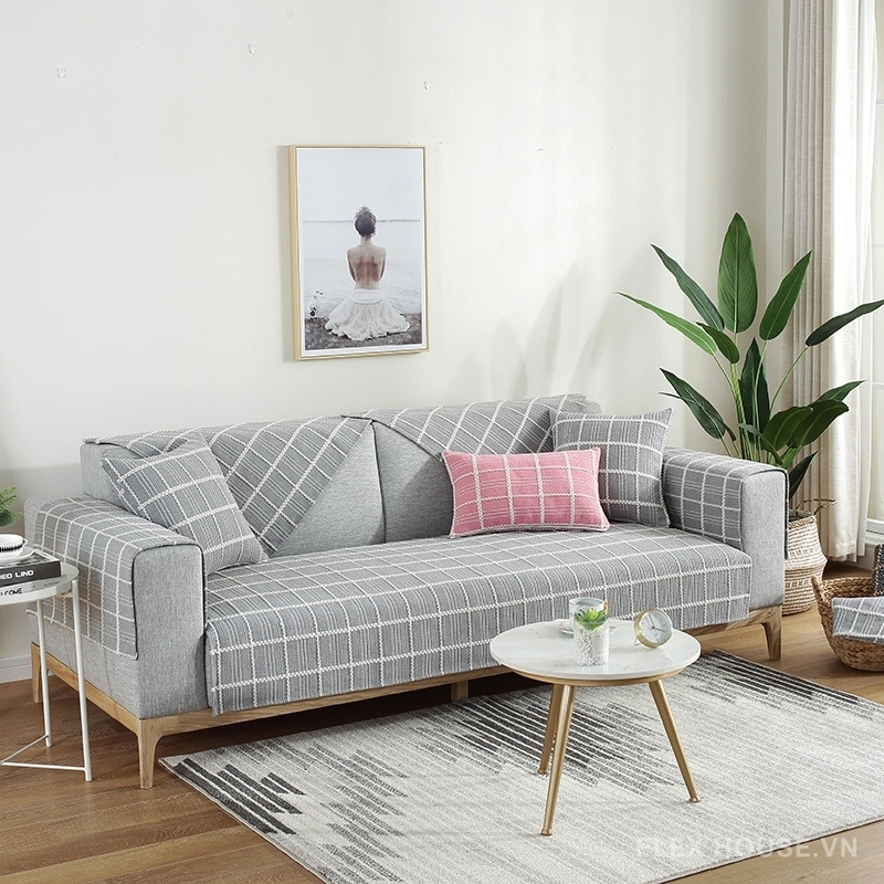 Tấm phủ ghế sofa cotton kẻ sọc ô vuông PJ0643 9