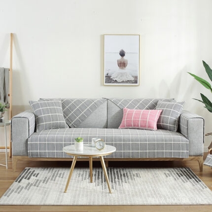 Tấm phủ ghế sofa cotton kẻ sọc ô vuông PJ0643
