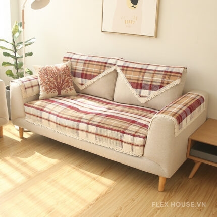 Tấm phủ ghế sofa cotton kiểu caro nhiều màu PJ1679