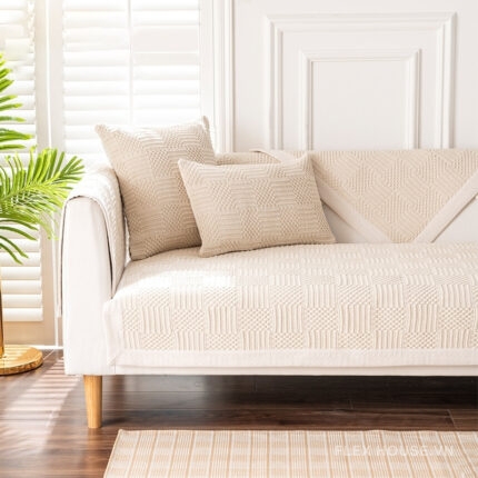 Tấm phủ ghế sofa cotton lanh dày dặn màu trơn PJ0414