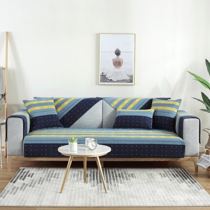 Tấm phủ ghế sofa cotton màu xanh Bắc Âu PJ2348