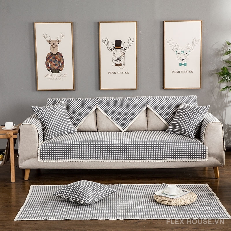 Tấm phủ ghế sofa cotton sọc caro PJ0129 2 Tấm phủ ghế sofa cotton sọc caro PJ0129 6