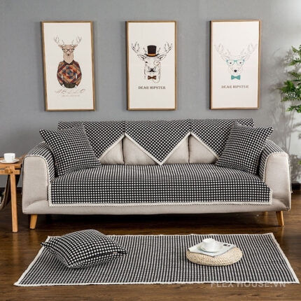 Tấm phủ ghế sofa cotton sọc caro PJ0129