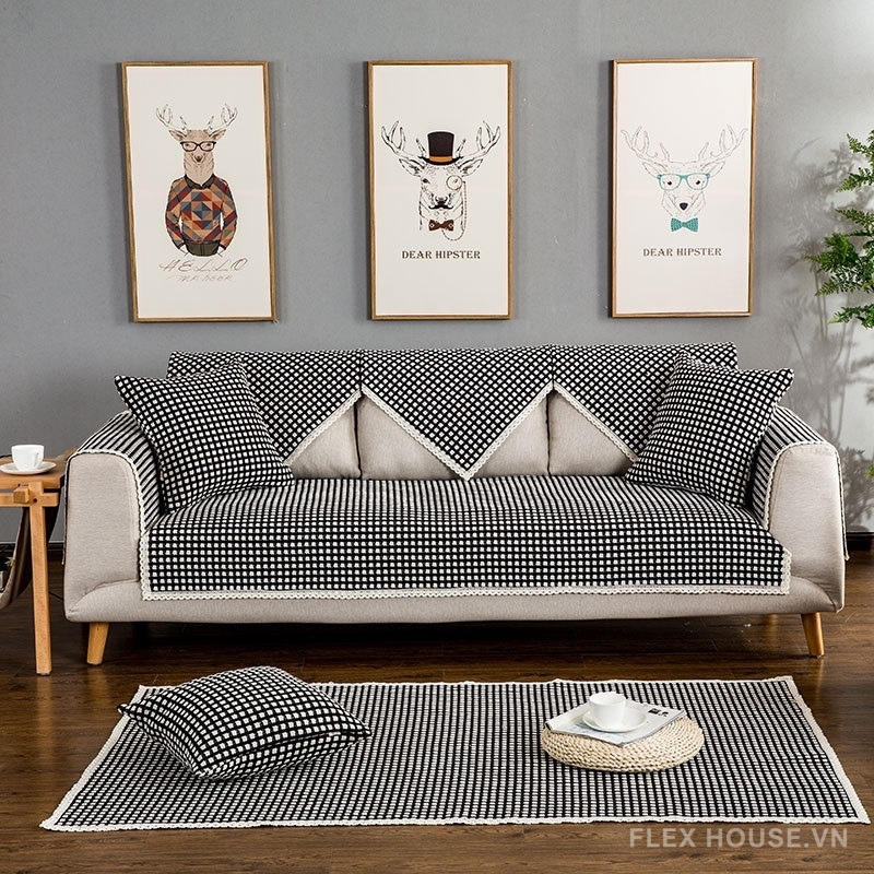 Tấm phủ ghế sofa cotton sọc caro PJ0129 1 Tấm phủ ghế sofa cotton sọc caro PJ0129