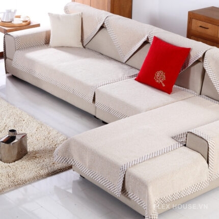 Tấm phủ ghế sofa cotton trơn be thanh lịch PJ3638
