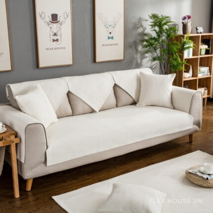 Tấm phủ ghế sofa cotton trơn kiểu Bắc Âu PJ6949