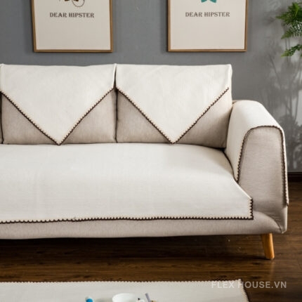 Tấm phủ ghế sofa cotton viền ren màu trơn PJ6950