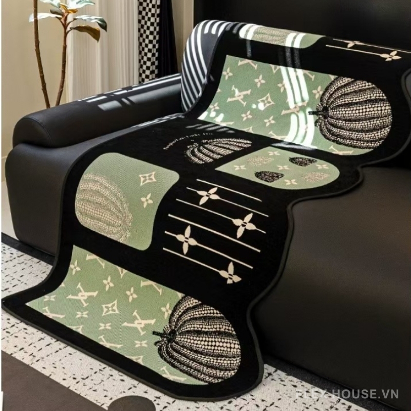 Tấm phủ ghế sofa họa tiết bí ngô nhung mềm PJ7989 
