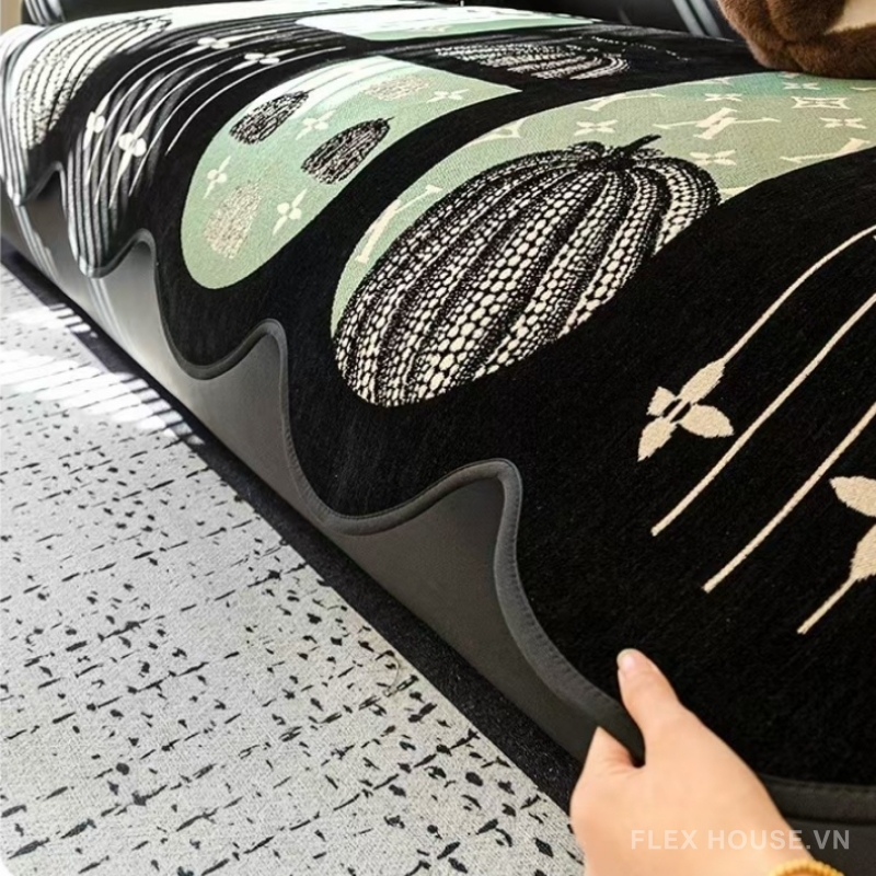 Tấm phủ ghế sofa họa tiết bí ngô nhung mềm PJ7989 