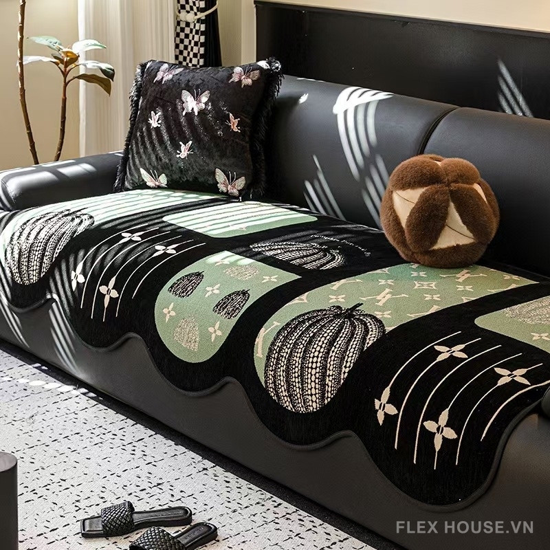 Tấm phủ ghế sofa họa tiết bí ngô nhung mềm PJ7989 