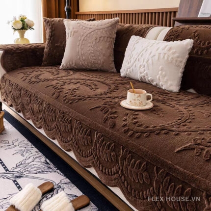 Tấm phủ ghế sofa họa tiết dây leo vải nhung PJ3660