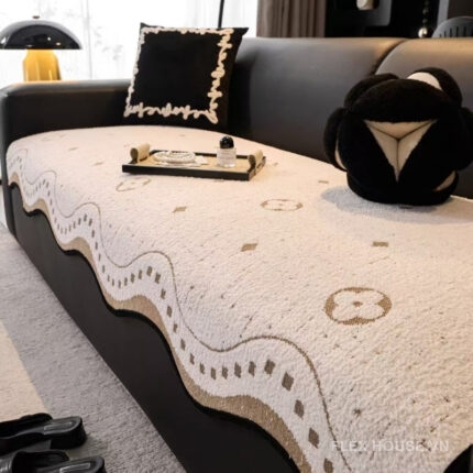 Tấm phủ ghế sofa nhung dày kiểu hoa 4 lá PJ4649