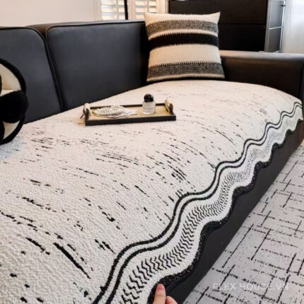 Tấm phủ ghế sofa nhung dày viền dạng sóng PJ4650