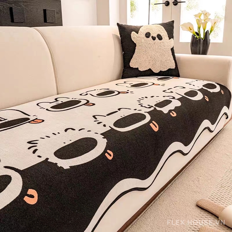 Tấm phủ ghế sofa nhung họa tiết chó mũi to PJ9862