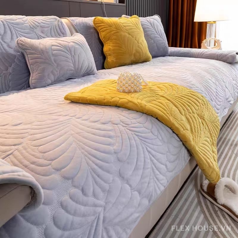 Tấm phủ ghế sofa nhung kiểu lá nổi 3D PJ4389 6