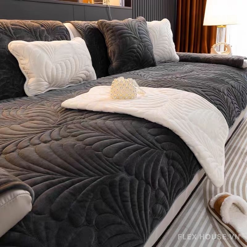 Tấm phủ ghế sofa nhung kiểu lá nổi 3D PJ4389