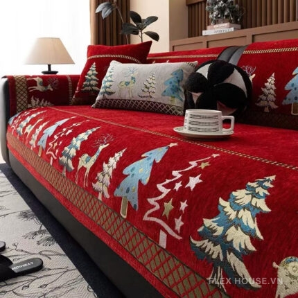 Tấm phủ ghế sofa vải Chenille giáng sinh PJ3028