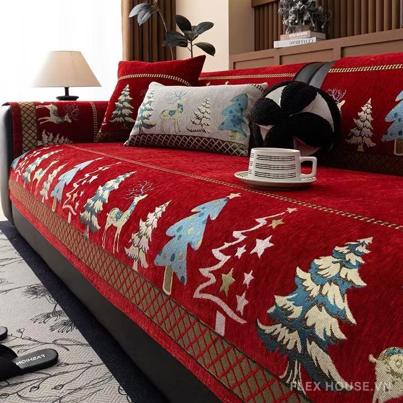 Tấm phủ ghế sofa vải Chenille giáng sinh PJ3028 1 Tấm phủ ghế sofa vải Chenille giáng sinh PJ3028
