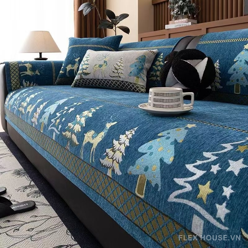 Tấm phủ ghế sofa vải Chenille giáng sinh PJ3028 2 Tấm phủ ghế sofa vải Chenille giáng sinh PJ3028 5