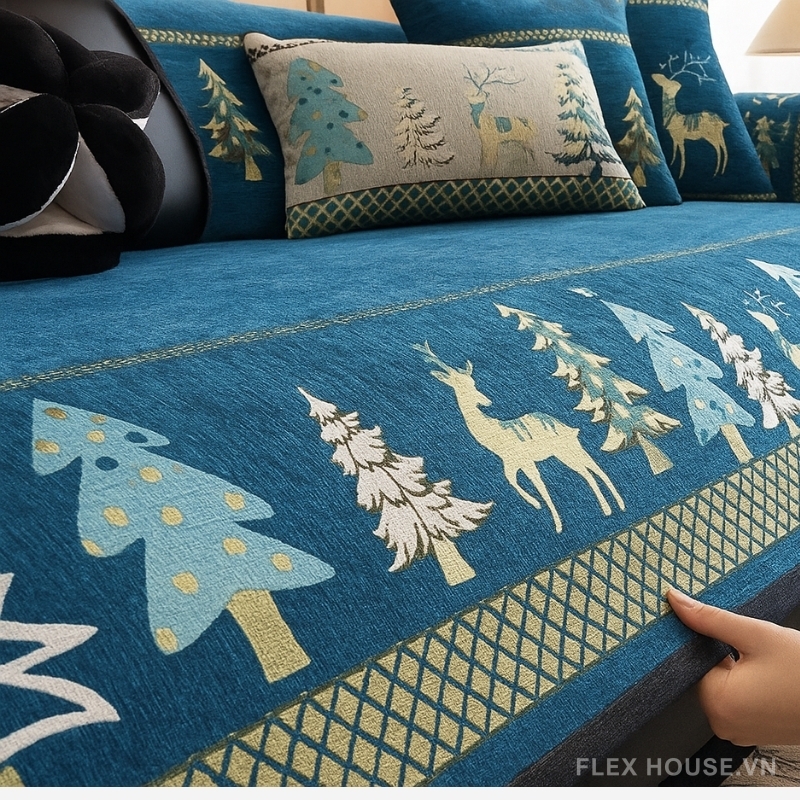 Tấm phủ ghế sofa vải Chenille giáng sinh PJ3028 3 Tấm phủ ghế sofa vải Chenille giáng sinh PJ3028 6