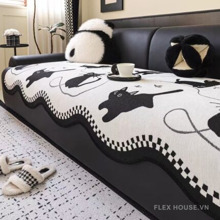 Tấm phủ ghế sofa vải Chenille mèo hoạt hình PJ5334 (1)