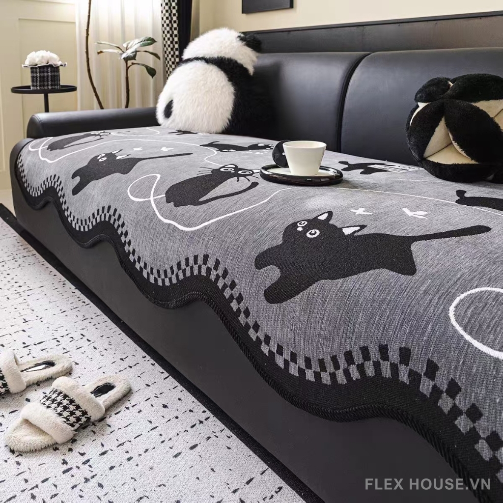 Tấm phủ ghế sofa vải Chenille mèo hoạt hình PJ5334 16