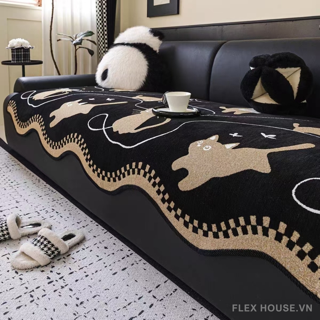 Tấm phủ ghế sofa vải Chenille mèo hoạt hình PJ5334 17