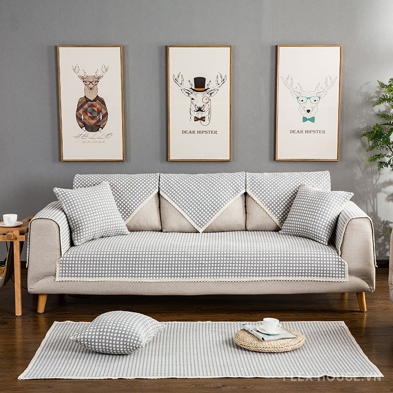 Tấm phủ ghế sofa vải cotton caro hiện đại PJ0130 27