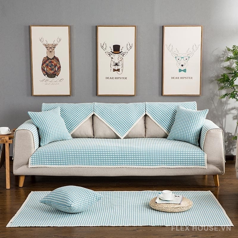 Tấm phủ ghế sofa vải cotton caro hiện đại PJ0130 28