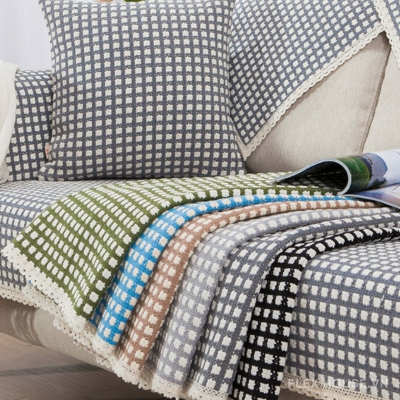 Tấm phủ ghế sofa vải cotton caro hiện đại PJ0130 29
