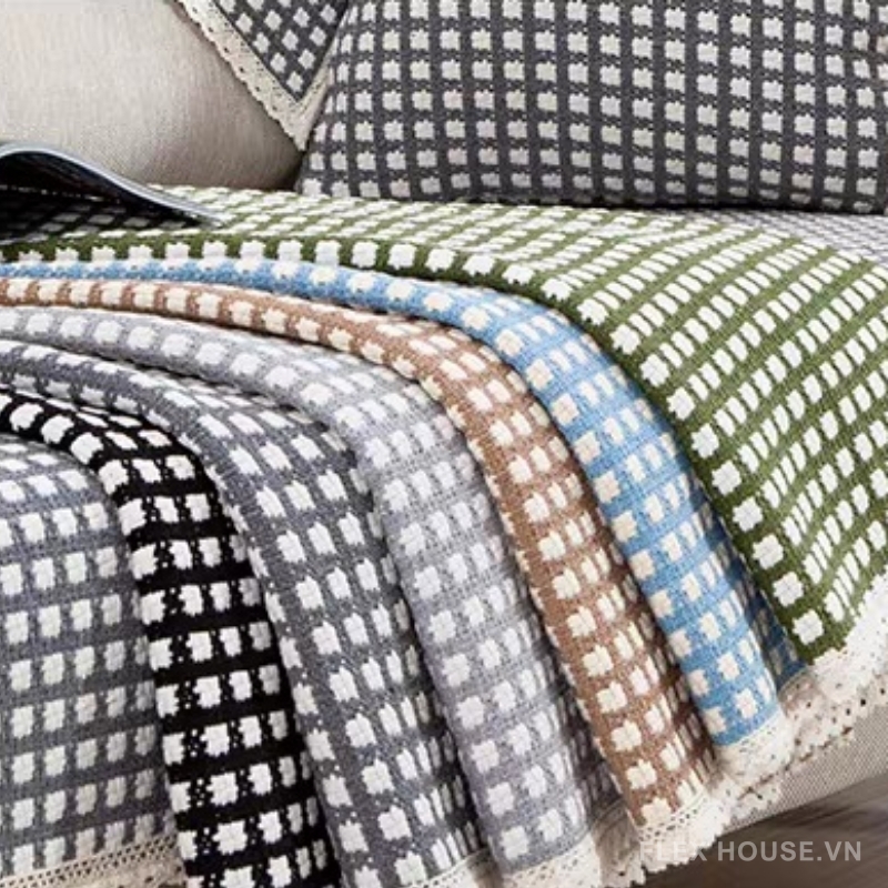 Tấm phủ ghế sofa vải cotton caro hiện đại PJ0130 30