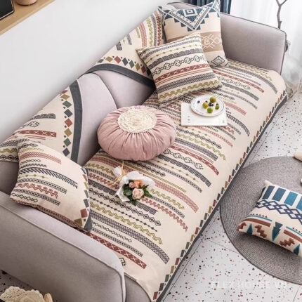 Tấm phủ ghế sofa vải cotton pha lanh tự nhiên PJ0014