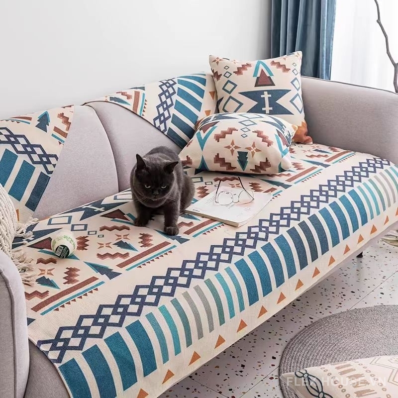 Tấm phủ ghế sofa vải cotton pha lanh tự nhiên PJ0014 3 Tấm phủ ghế sofa vải cotton pha lanh tự nhiên PJ0014 6