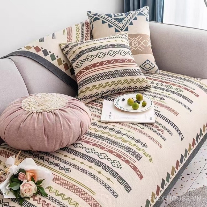 Tấm phủ ghế sofa vải cotton pha lanh tự nhiên PJ0014 5 Tấm phủ ghế sofa vải cotton pha lanh tự nhiên PJ0014 8
