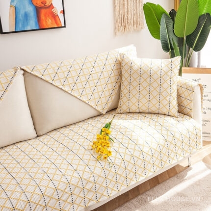 Tấm phủ ghế sofa vải lanh cotton hình thoi PJ6598