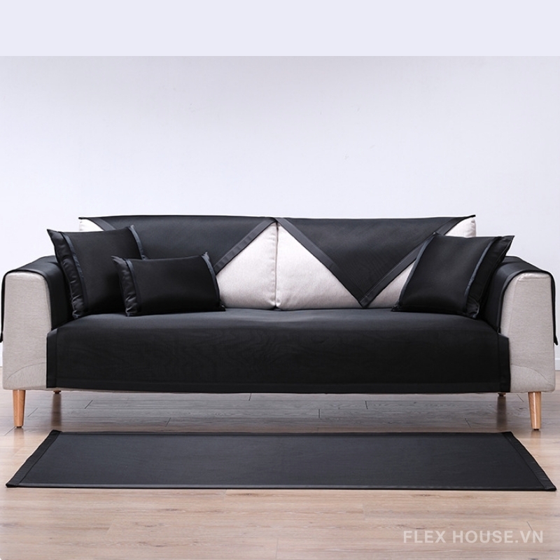 Tấm phủ ghế sofa vải lụa băng đen sang trọng PJ5474 2 Tấm phủ ghế sofa vải lụa băng đen sang trọng PJ5474