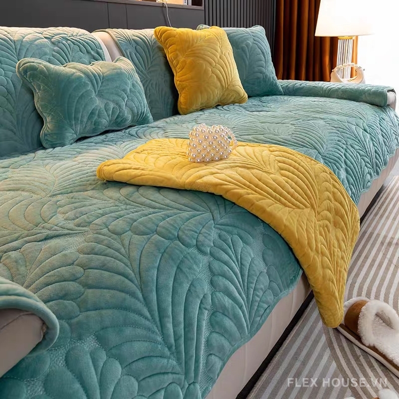 Tấm phủ ghế sofa vải nhung họa tiết lá xòe PJ4390 2 Tấm phủ ghế sofa vải nhung họa tiết lá xòe PJ4390 7