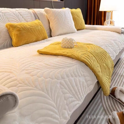 Tấm phủ ghế sofa vải nhung họa tiết lá xòe PJ4390