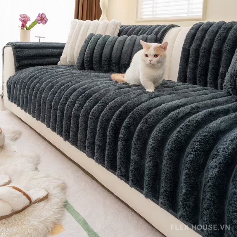 Tấm phủ ghế sofa vải nhung sọc nổi PJ6581 1 Tấm phủ ghế sofa vải nhung sọc nổi PJ6581