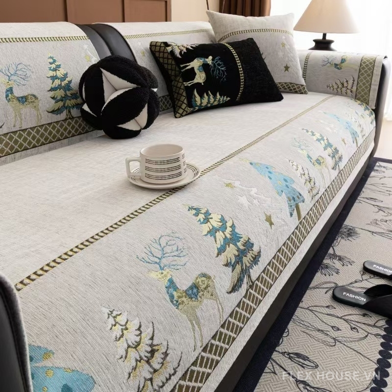 Tấm phủ sofa Chenille giáng sinh chống trượt PJ3030 2 Tấm phủ sofa Chenille giáng sinh chống trượt PJ3030 8