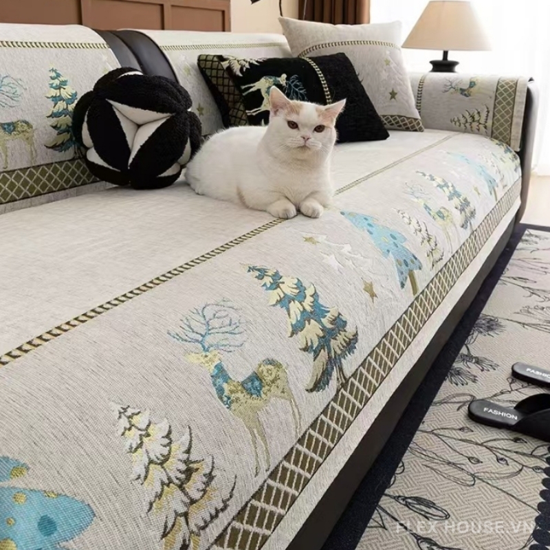 Tấm phủ sofa Chenille giáng sinh chống trượt PJ3030 3 Tấm phủ sofa Chenille giáng sinh chống trượt PJ3030 9
