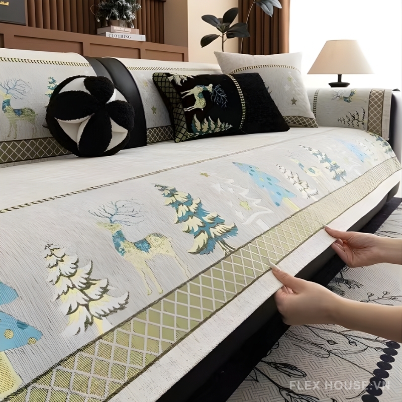 Tấm phủ sofa Chenille giáng sinh chống trượt PJ3030 7 Tấm phủ sofa Chenille giáng sinh chống trượt PJ3030 13
